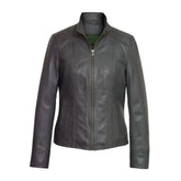 Graue Slim-Fit-Motorradjacke aus Schaffell für Damen